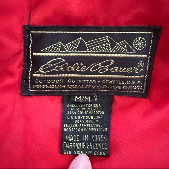 Vintage 90s Eddie Bauer Goose Down Red Snow Insulated Heavy Hooded Jacket Medium - Picture 4 of 15
